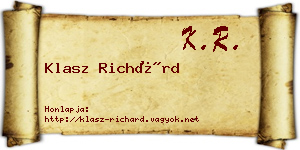 Klasz Richárd névjegykártya